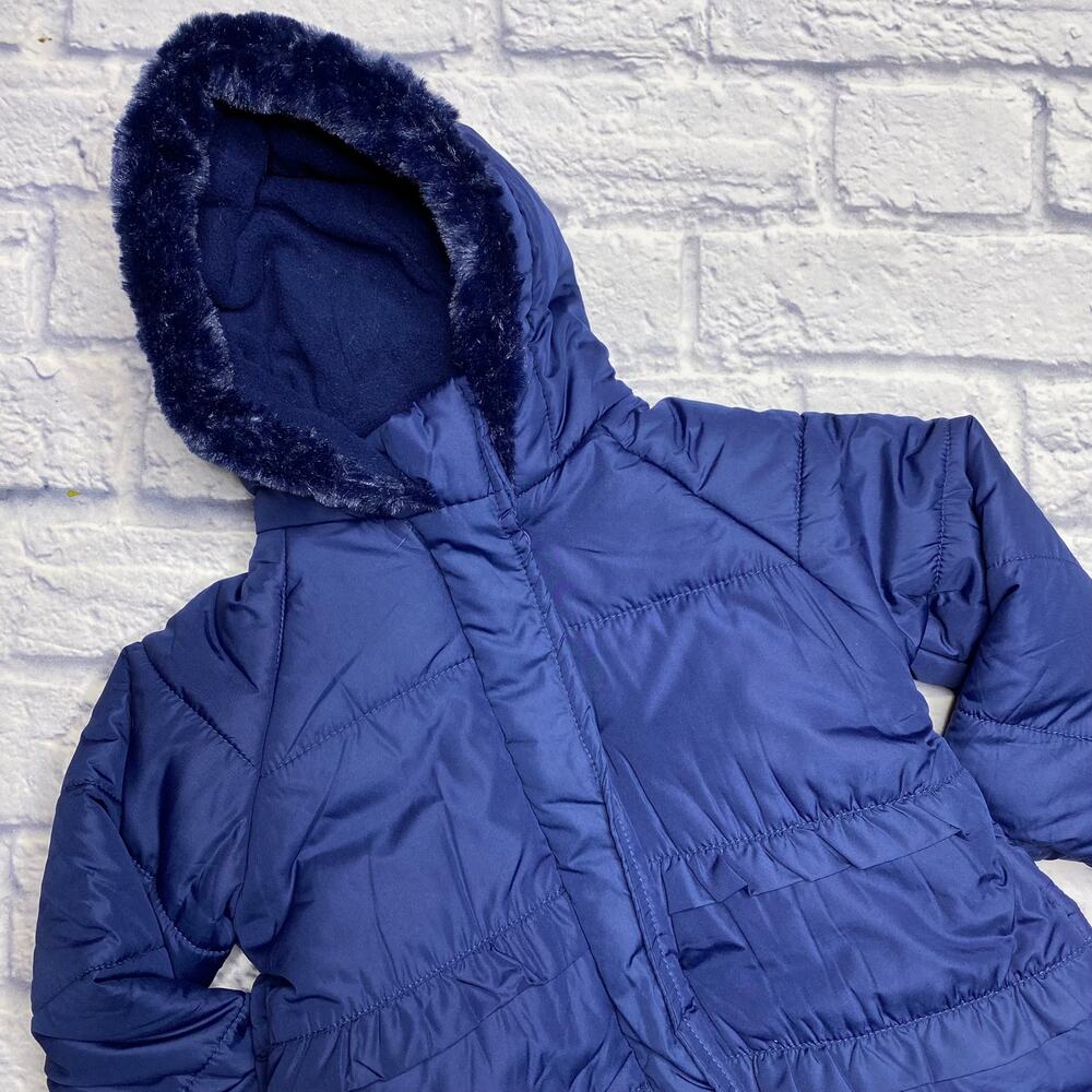 Jessica Simpson Ruffle Puffer Jacket in Navy - Picture 2 of 8